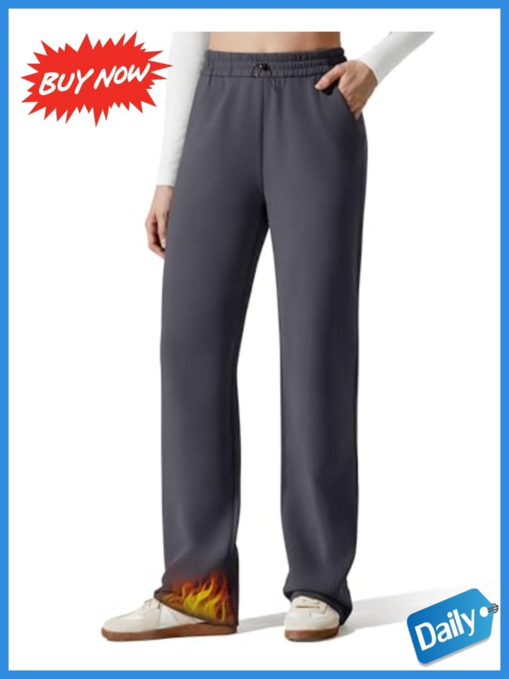 Fleece Lined Wide Leg Sweatpants Drawcord Thermal Pockets